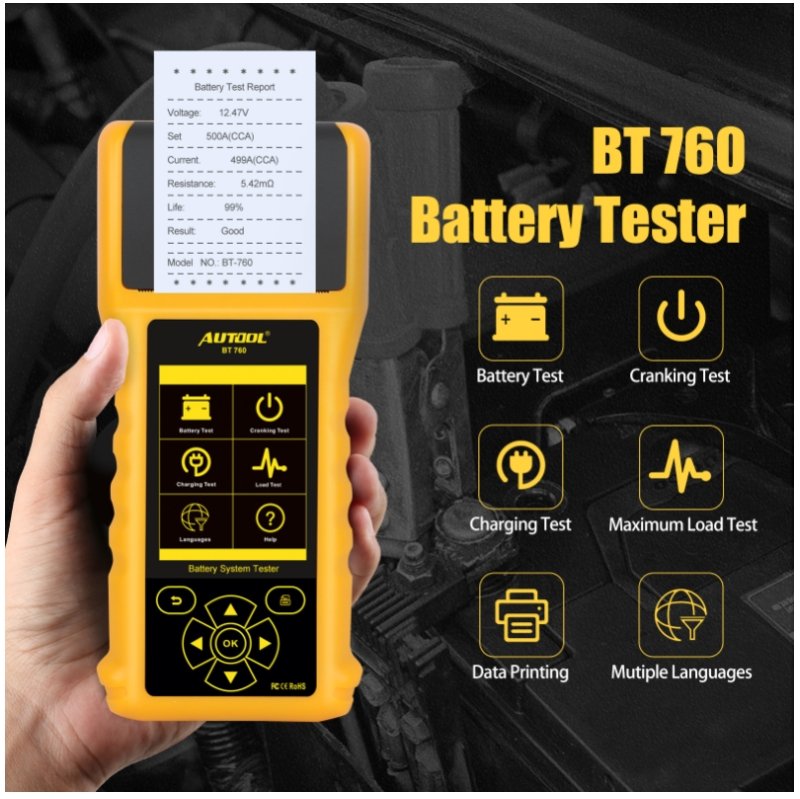 AUTOOL BT760 جهاز اختبار البطارية مع الطابعة