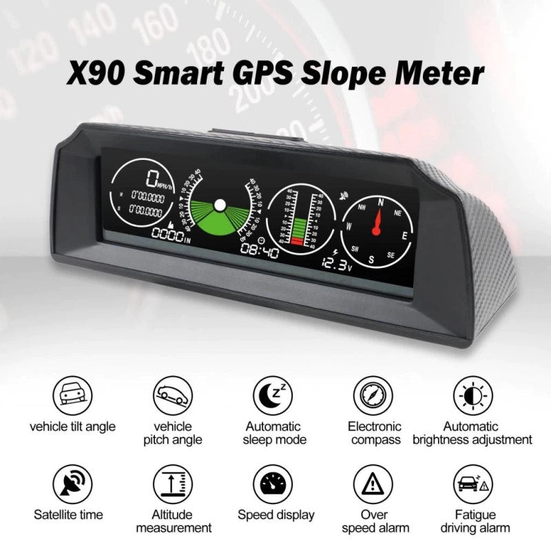 AUTOOL X90 GPS/OBD2 Slope Meter Inclinometer Car Compass HUD Pitch Tilt